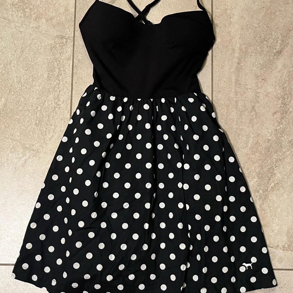 Right now black spaghetti strap polkadot dress size extra small by pink